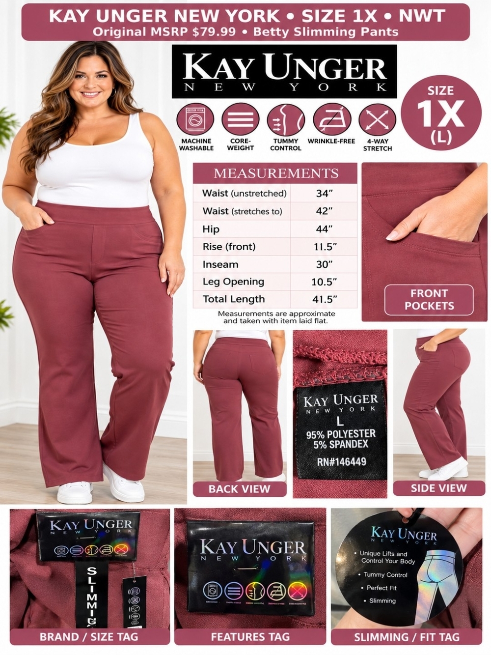 Kay Unger Slimming Trousers in Burgundy